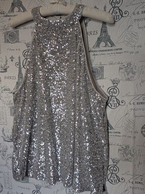 Cable & Gauge Silver Sequin Halter Top Size 2X